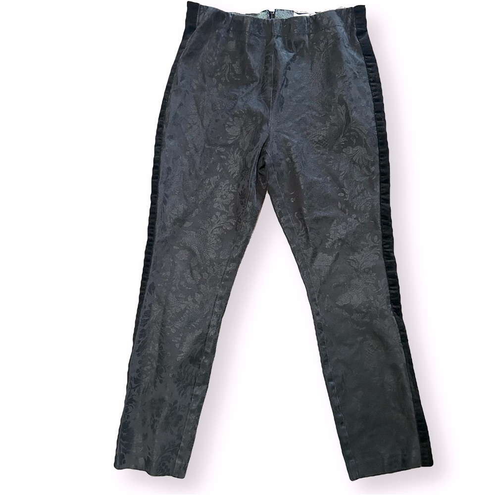 Anthropologie / The Essential Skinny Pants Size 8 Black Jacquard Velvet Sides